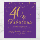 Elegant Paars 40 en Fabulous Birthday Wijn Etiket (Enkel label)