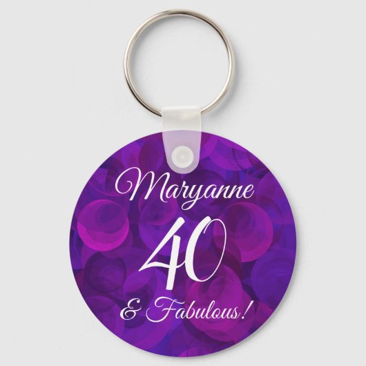 Elegant Paars 40 & Fabulous Birthday Party Favor Sleutelhanger (Voorkant)