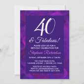 Elegant Paars 40 & Fabulous Birthday Party Kaart (Voorkant)