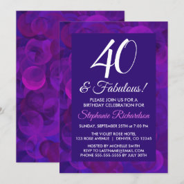 Elegant Paars 40 & Fabulous Birthday Party Kaart