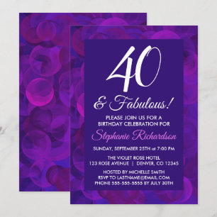 Elegant Paars 40 & Fabulous Birthday Party Kaart