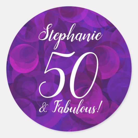 Elegant Paars 50 en Fabulous Birthday Favor Ronde Sticker (Voorkant)