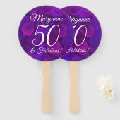 Elegant Paars 50 en Fabulous Birthday Party Handwaaier (Voorkant en achterkant)
