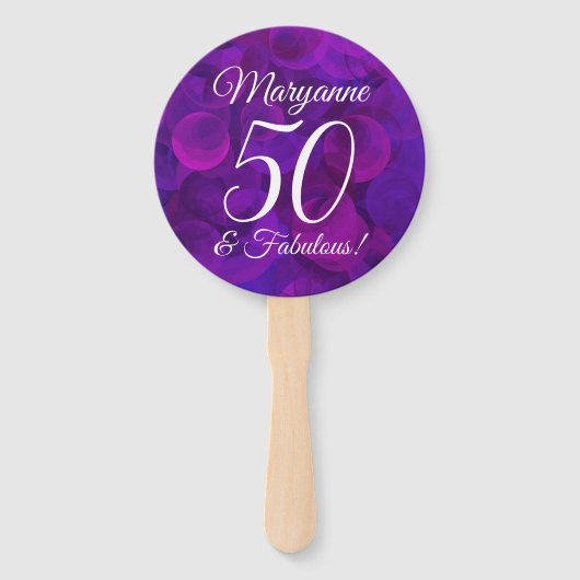 Elegant Paars 50 en Fabulous Birthday Party Handwaaier (Voorkant)