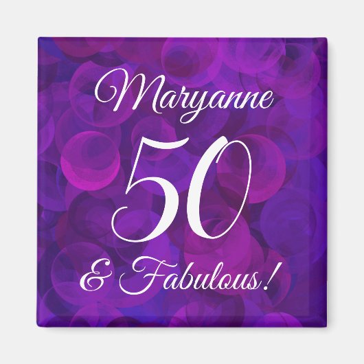 Elegant Paars 50 en Fabulous Birthday Party Magneet (Voorkant)