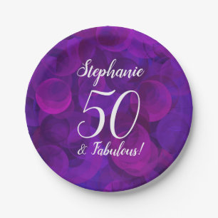 Elegant Paars 50 en Fabulous Birthday Party Papieren Bordje