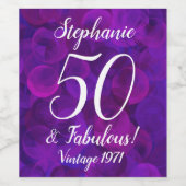 Elegant Paars 50 en Fabulous Year Specialized Wijn Etiket (Enkel label)