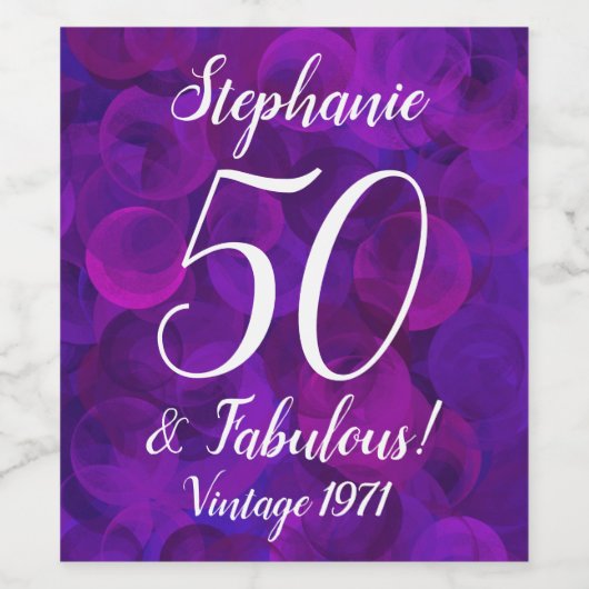 Elegant Paars 50 en Fabulous Year Specialized Wijn Etiket (Enkel label)