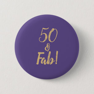 Elegant Paars "50 & Fab!" 50e verjaardag Ronde Button 5,7 Cm
