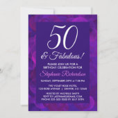 Elegant Paars 50 & Fabulous Birthday Party Kaart (Voorkant)