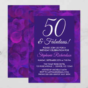Elegant Paars 50 & Fabulous Birthday Party Kaart
