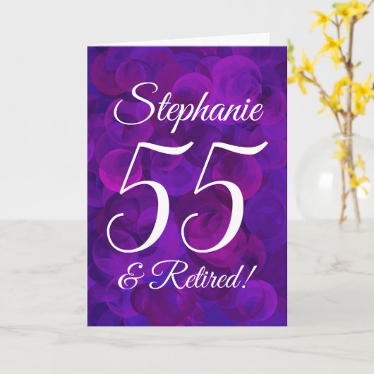 Elegant Paars 55 en gepensioneerde Happy Retiremen Kaart (Gele Bloem)