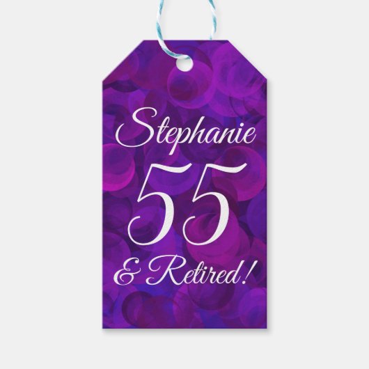 Elegant Paars 55 en Gestopte Pensioenregeling Cadeaulabel (Voorkant)