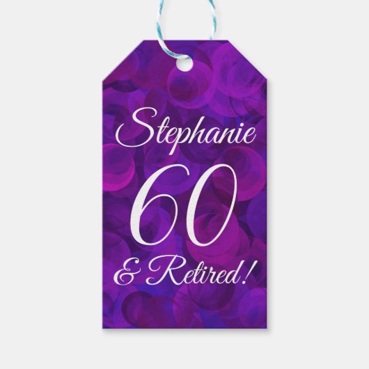 Elegant Paars 60 en Gestopte Pensioenregeling Cadeaulabel (Voorkant)