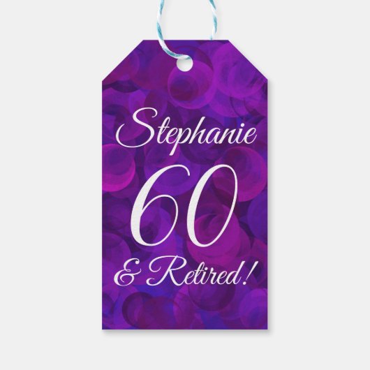 Elegant Paars 60 en pensionering Cadeaulabel (Achterkant)