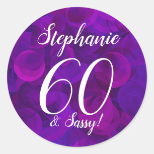 Elegant Paars 60 en Sassy Birthday Favor Ronde Sticker