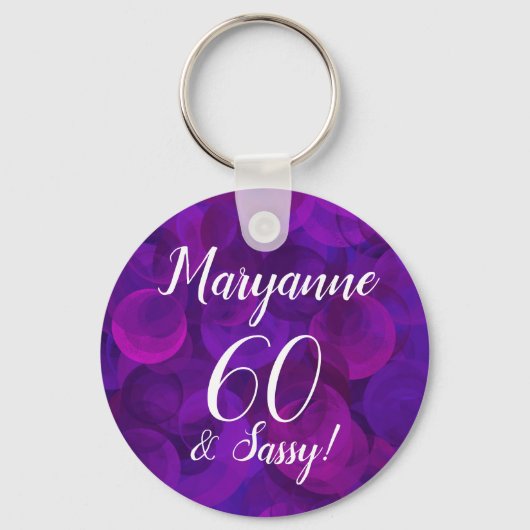 Elegant Paars 60 en Sassy Birthday Name Sleutelhanger (Voorkant)