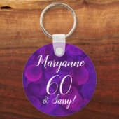 Elegant Paars 60 en Sassy Birthday Name Sleutelhanger (Voorkant)