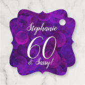 Elegant Paars 60 en Sassy Birthday Party Bedankjes Labels (Achterkant)