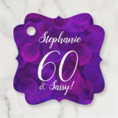 Elegant Paars 60 en Sassy Birthday Party Bedankjes Labels (Voorkant)