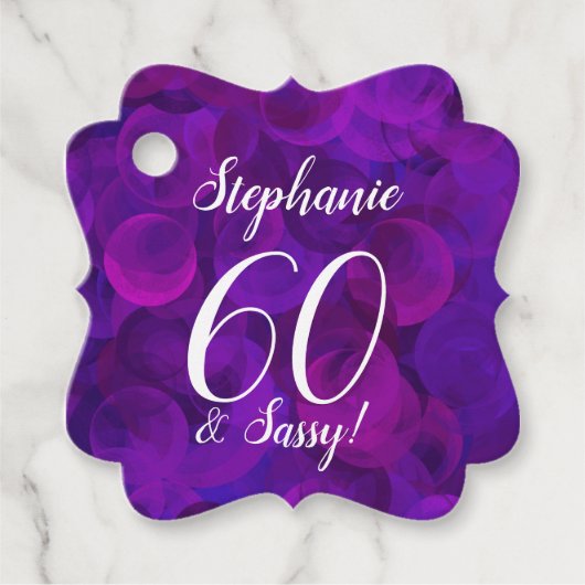 Elegant Paars 60 en Sassy Birthday Party Bedankjes Labels (Voorkant)