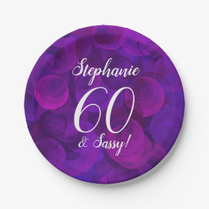 Elegant Paars 60 en Sassy Birthday Party Papieren Bordje