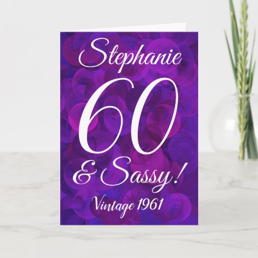 Elegant Paars 60 en Sassy Birthday Persoonlijk Kaart (Voorkant)