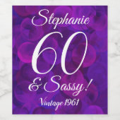 Elegant Paars 60 en Sassy Birthday Persoonlijk Wijn Etiket (Enkel label)