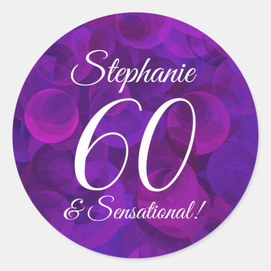 Elegant Paars 60 en Sensational Birthday Favor Ronde Sticker (Voorkant)