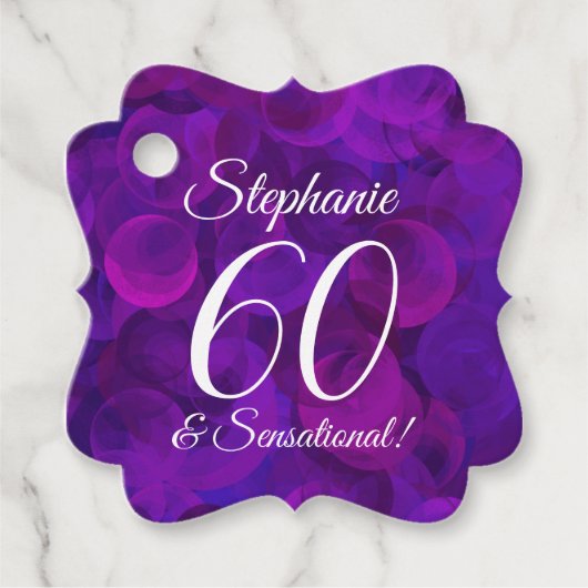 Elegant Paars 60 en Sensational Birthday Party Bedankjes Labels (Voorkant)