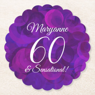 Elegant Paars 60 en Sensational Birthday Party Kartonnen Onderzetters