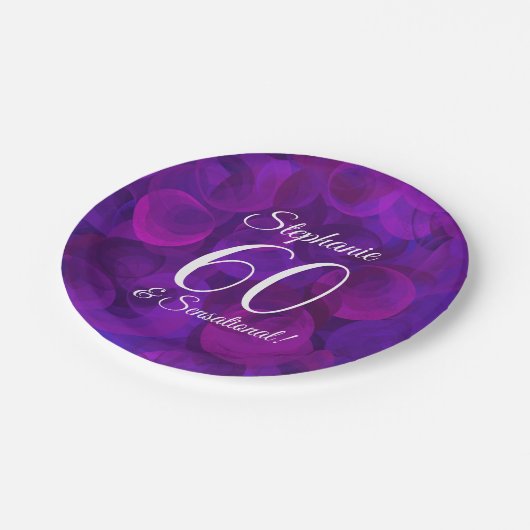 Elegant Paars 60 en Sensational Birthday Party Papieren Bordje (Gekanteld)