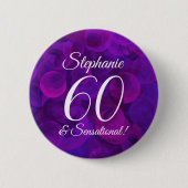 Elegant Paars 60 en Sensational Birthday Party Ronde Button 5,7 Cm (Voorkant)