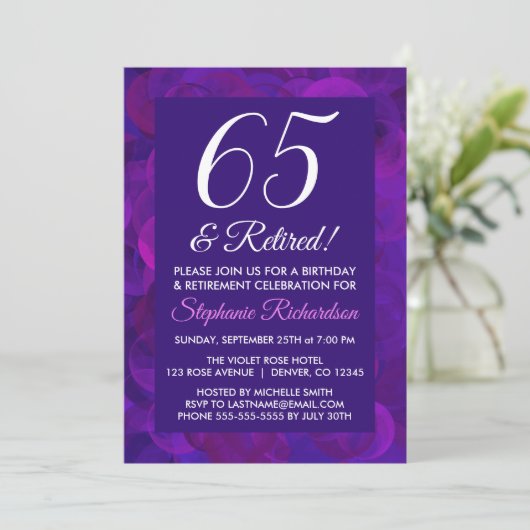 Elegant Paars 65 en Pensioenpartij in ruste Kaart (Staand voorkant)