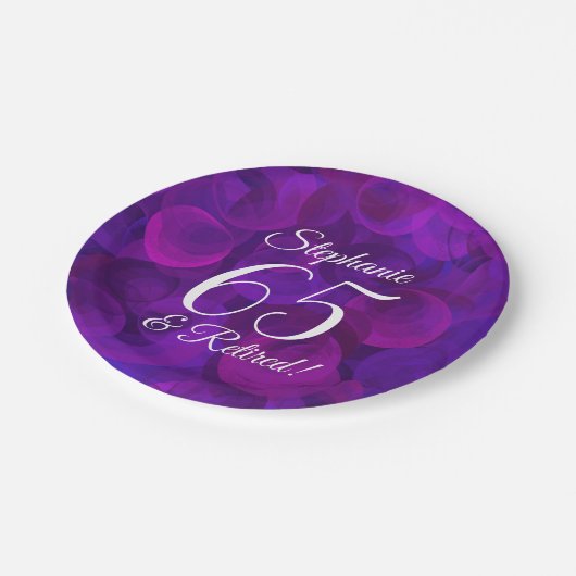 Elegant Paars 65 en Pensioenpartij in ruste Papieren Bordje (Gekanteld)