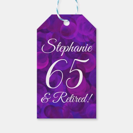 Elegant Paars 65 en pensionering Cadeaulabel (Voorkant)