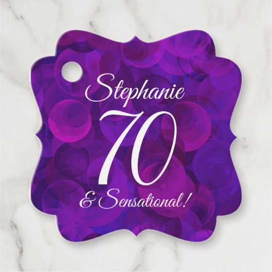 Elegant Paars 70 en Sensational Birthday Party Bedankjes Labels (Voorkant)