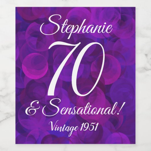 Elegant Paars 70 en sensationeel gepersonaliseerd Wijn Etiket (Enkel label)