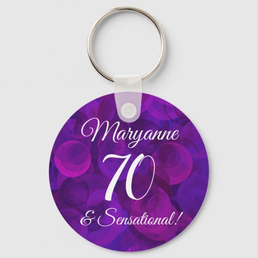 Elegant Paars 70 & Sensational Birthday Party Sleutelhanger (Voorkant)