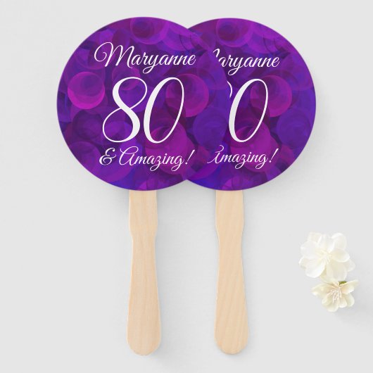 Elegant Paars 80 en Amazing Birthday Party Handwaaier (Voorkant en achterkant)