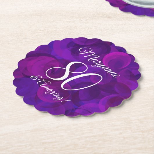 Elegant Paars 80 en Amazing Birthday Party Kartonnen Onderzetters (Gekanteld)
