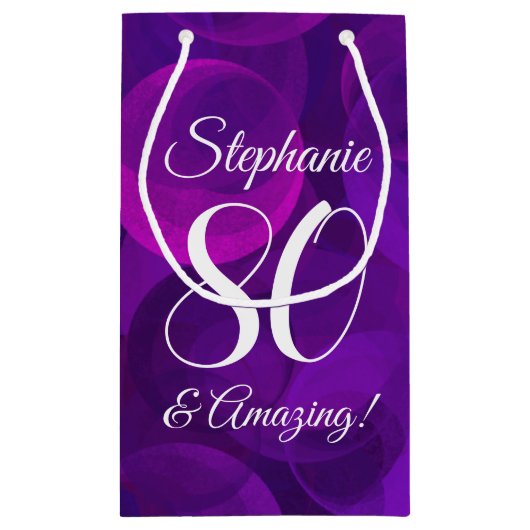 Elegant Paars 80 en Amazing Birthday Party Klein Cadeauzakje (Achterkant)