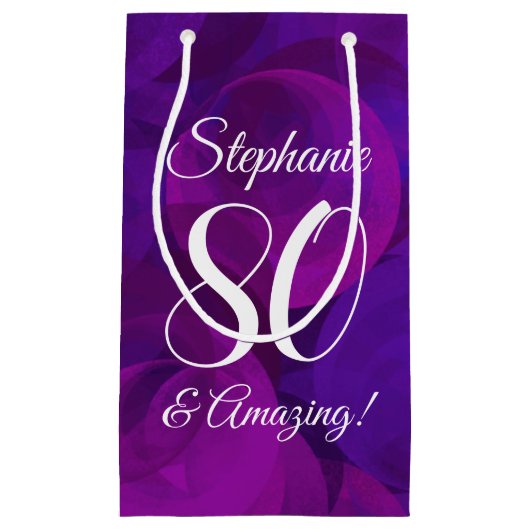 Elegant Paars 80 en Amazing Birthday Party Klein Cadeauzakje (Voorkant)