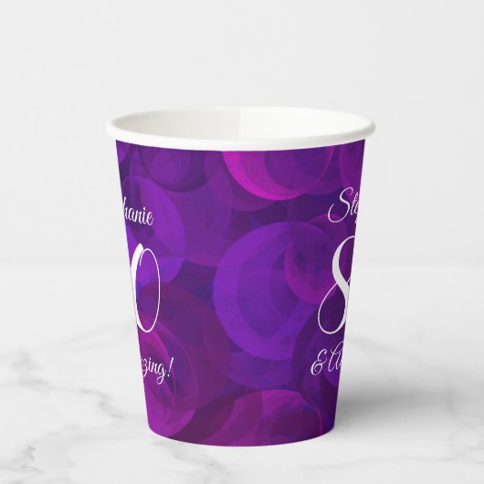 Elegant Paars 80 en Amazing Birthday Party Papieren Bekers (Links)