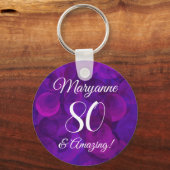 Elegant Paars 80 en Amazing Birthday Party Sleutelhanger (Voorkant)