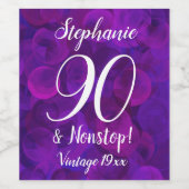 Elegant Paars 90 en Nonstop Birthday Gepersonalise Wijn Etiket (Enkel label)