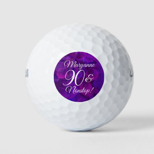 Elegant Paars 90 en Nonstop Birthday Party Golfballen (Voorkant)