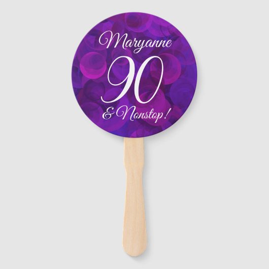 Elegant Paars 90 en Nonstop Birthday Party Handwaaier (Achterkant)