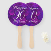 Elegant Paars 90 en Nonstop Birthday Party Handwaaier (Voorkant en achterkant)