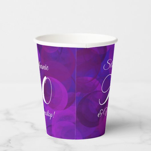 Elegant Paars 90 en Nonstop Birthday Party Papieren Bekers (Rechts)